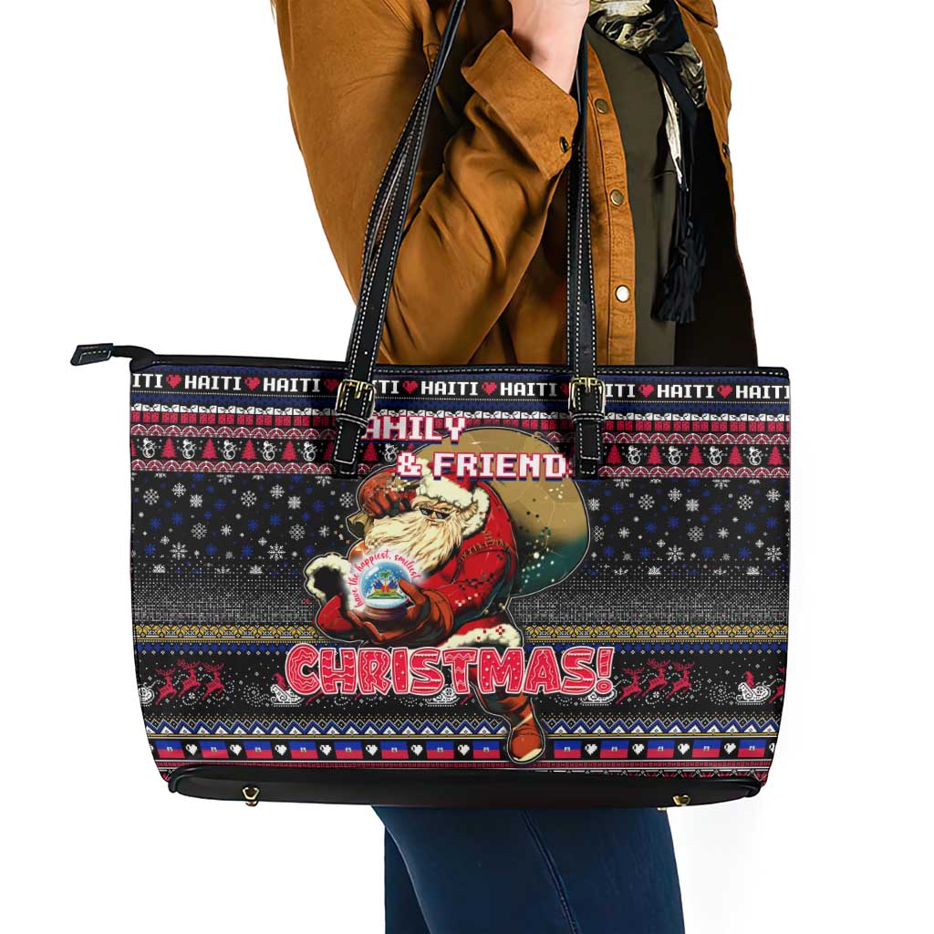 Haiti Leather Tote Bag Merry Christmas Family and Friends - Wonder Print Shop