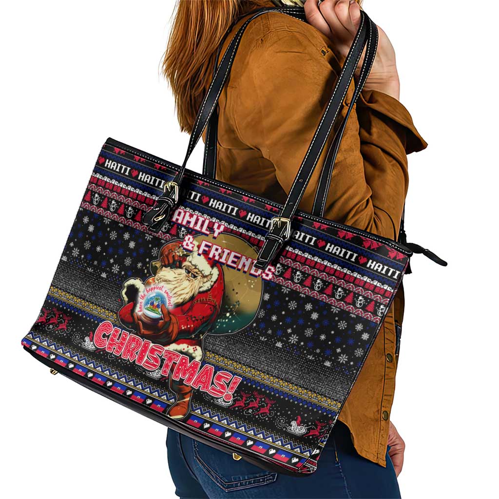 Haiti Leather Tote Bag Merry Christmas Family and Friends - Wonder Print Shop