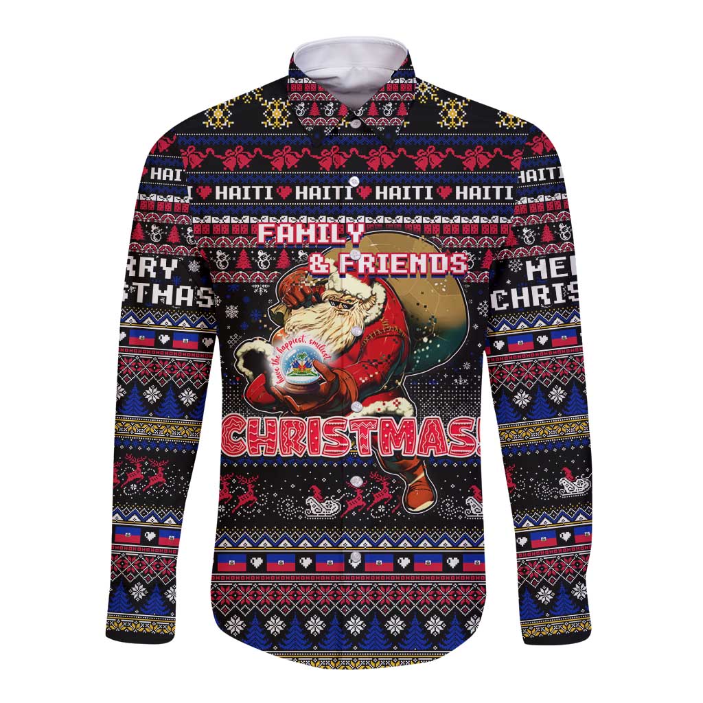 Haiti Long Sleeve Button Shirt Merry Christmas Family and Friends - Wonder Print Shop