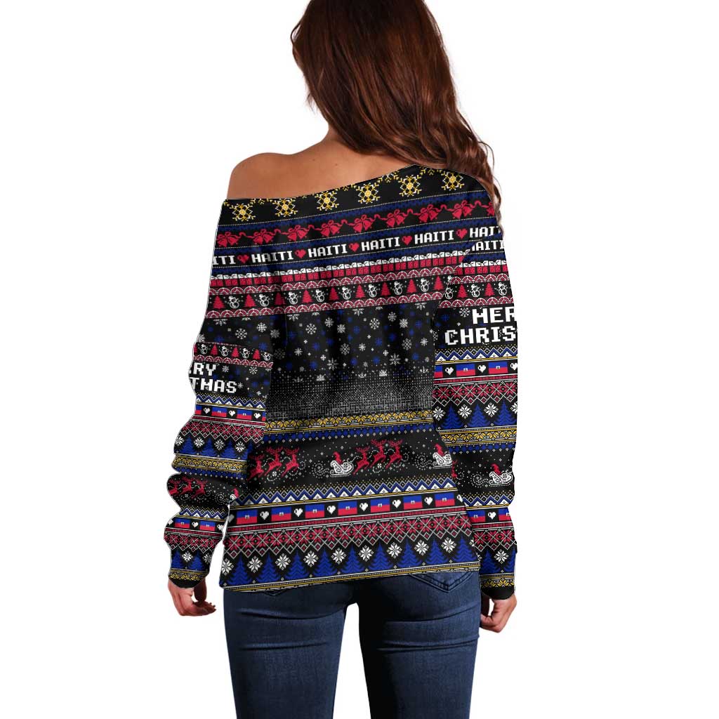 Haiti Off Shoulder Sweater Merry Christmas Family and Friends - Wonder Print Shop