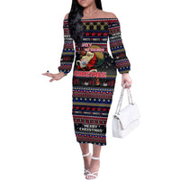 Haiti Off The Shoulder Long Sleeve Dress Merry Christmas Family and Friends - Wonder Print Shop