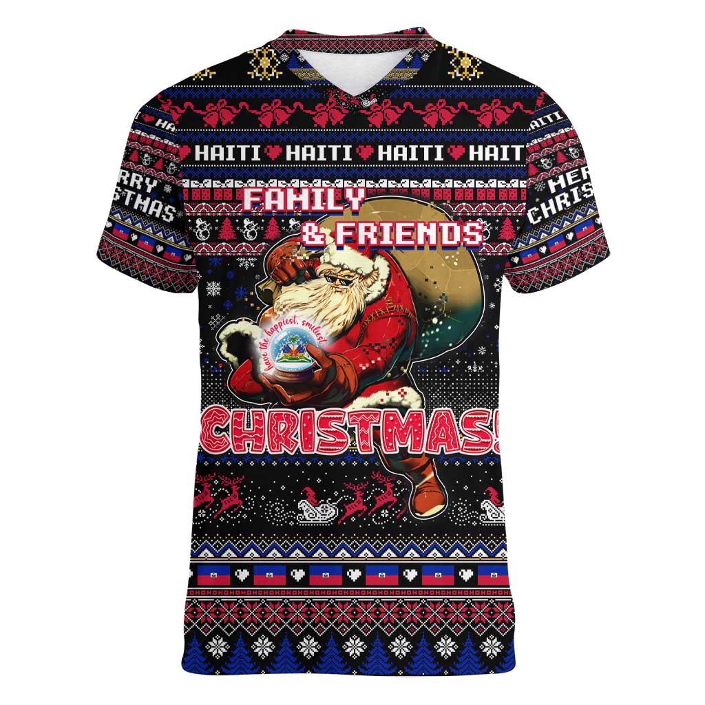 Haiti Women V-Neck T-Shirt Merry Christmas Family and Friends - Wonder Print Shop