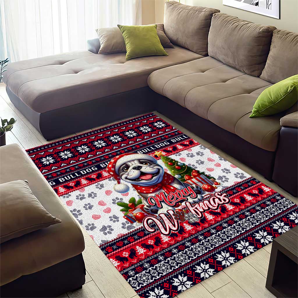 Bulldog Merry Woofmas Area Rug Christmas Dog Art Style - Wonder Print Shop