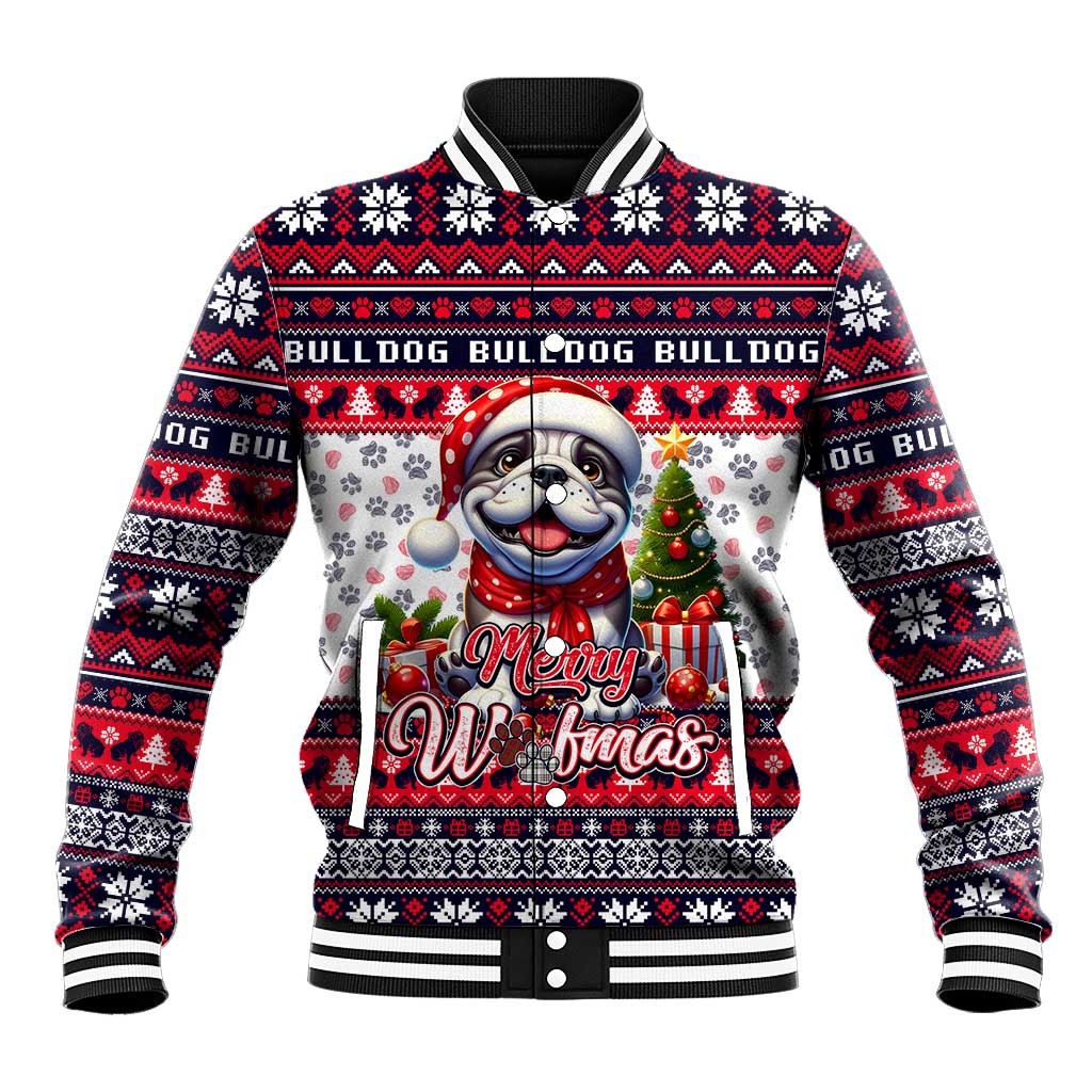 Bulldog Merry Woofmas Baseball Jacket Christmas Dog Art Style - Wonder Print Shop