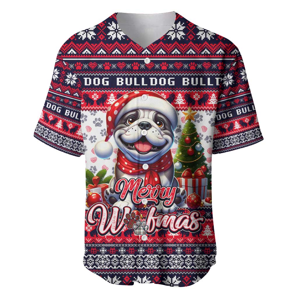Bulldog Merry Woofmas Baseball Jersey Christmas Dog Art Style - Wonder Print Shop