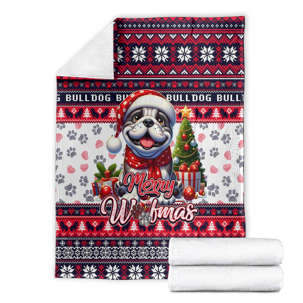 Bulldog Merry Woofmas Blanket Christmas Dog Art Style