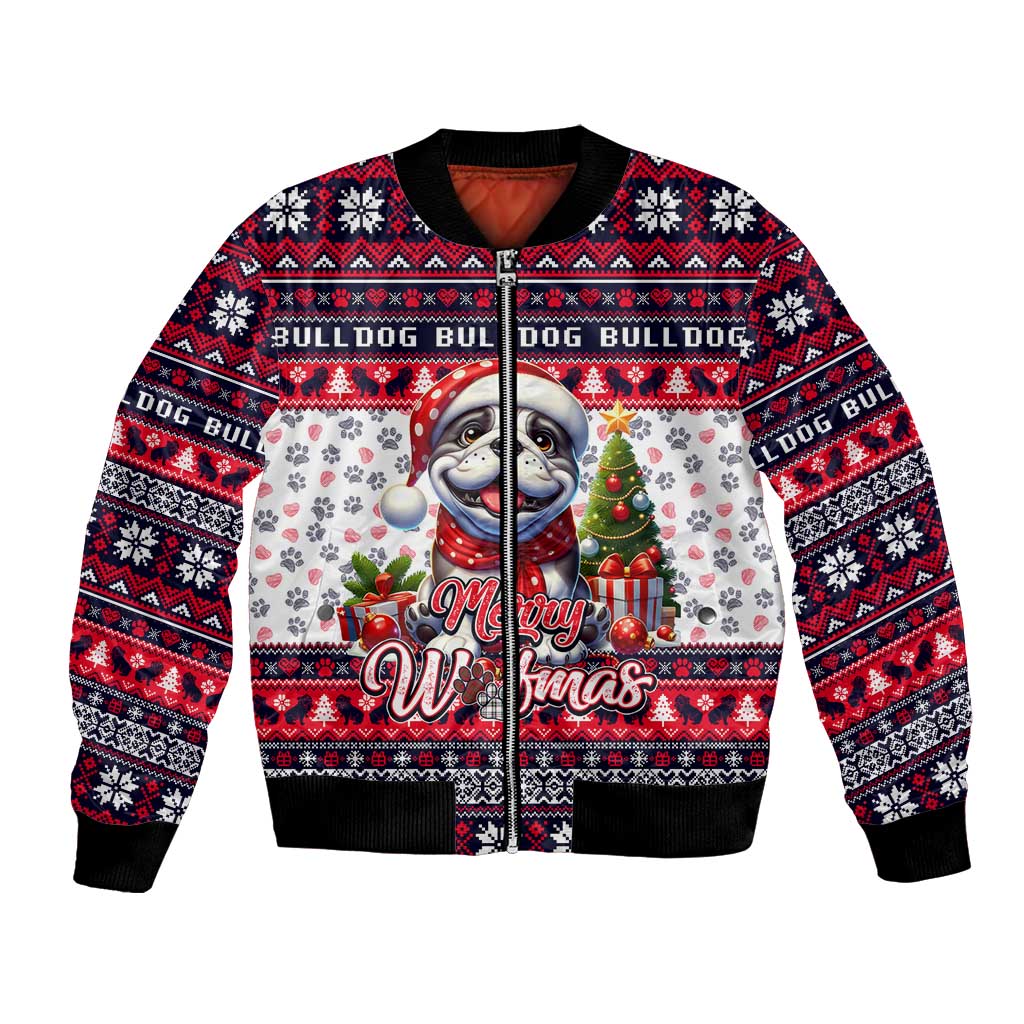 Bulldog Merry Woofmas Bomber Jacket Christmas Dog Art Style - Wonder Print Shop