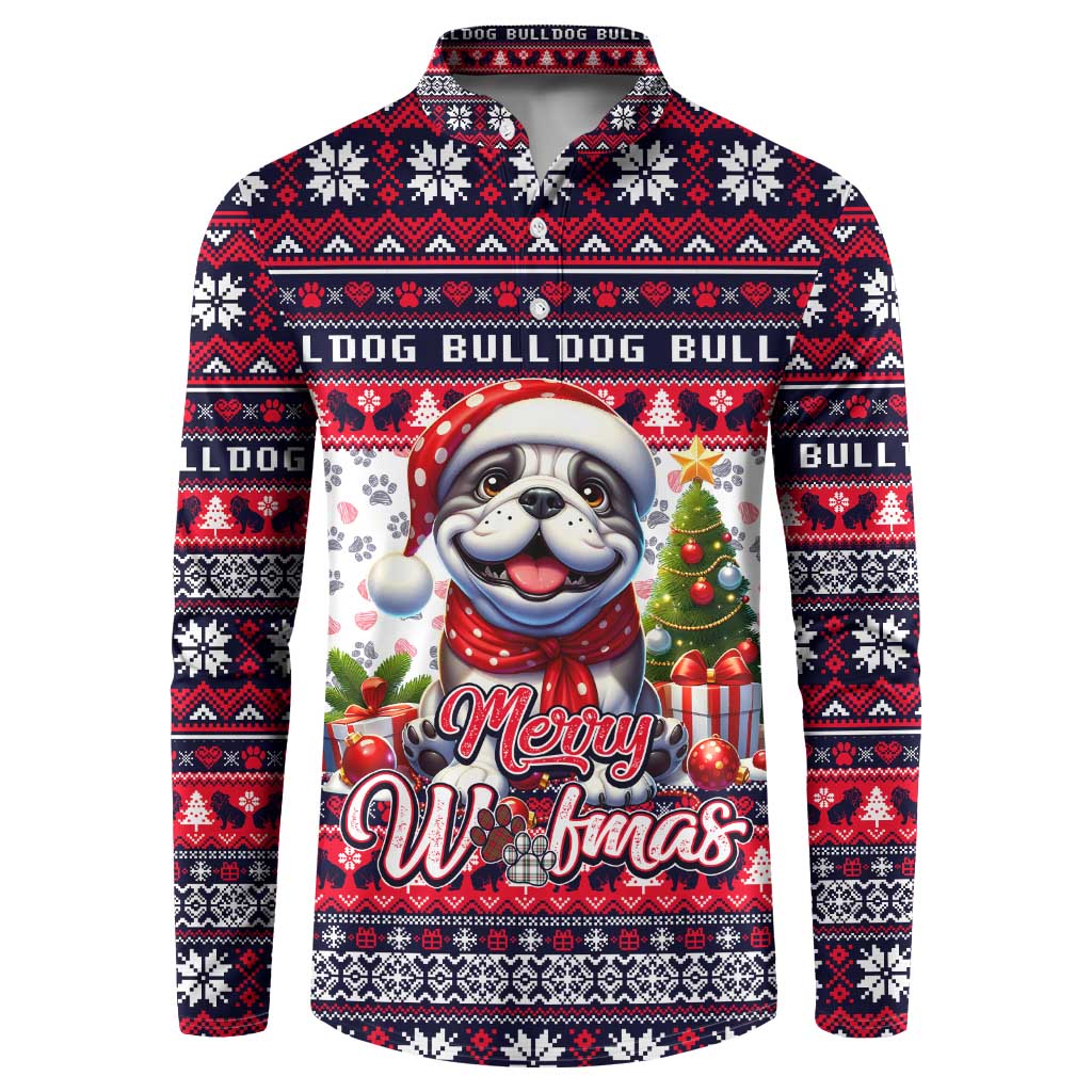 Bulldog Merry Woofmas Button Sweatshirt Christmas Dog Art Style - Wonder Print Shop