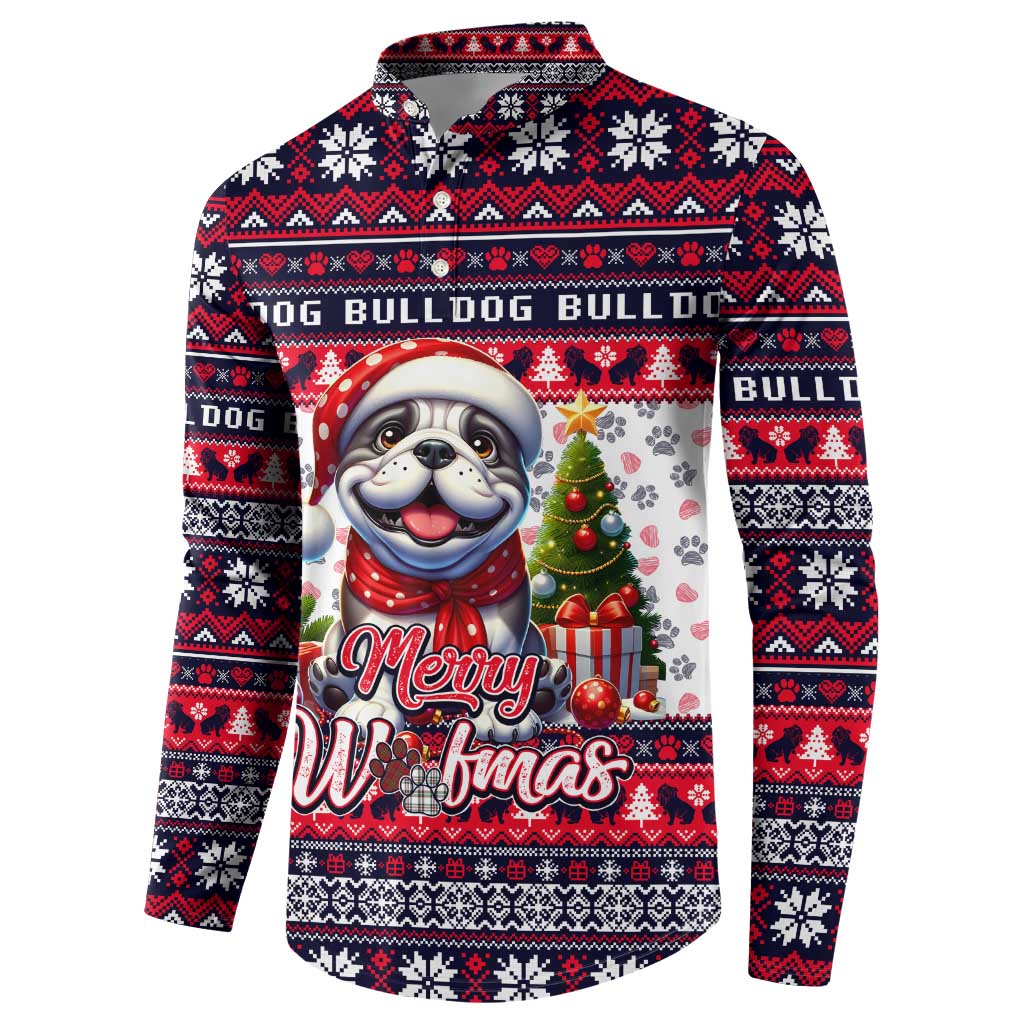Bulldog Merry Woofmas Button Sweatshirt Christmas Dog Art Style - Wonder Print Shop