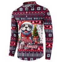 Bulldog Merry Woofmas Button Sweatshirt Christmas Dog Art Style - Wonder Print Shop