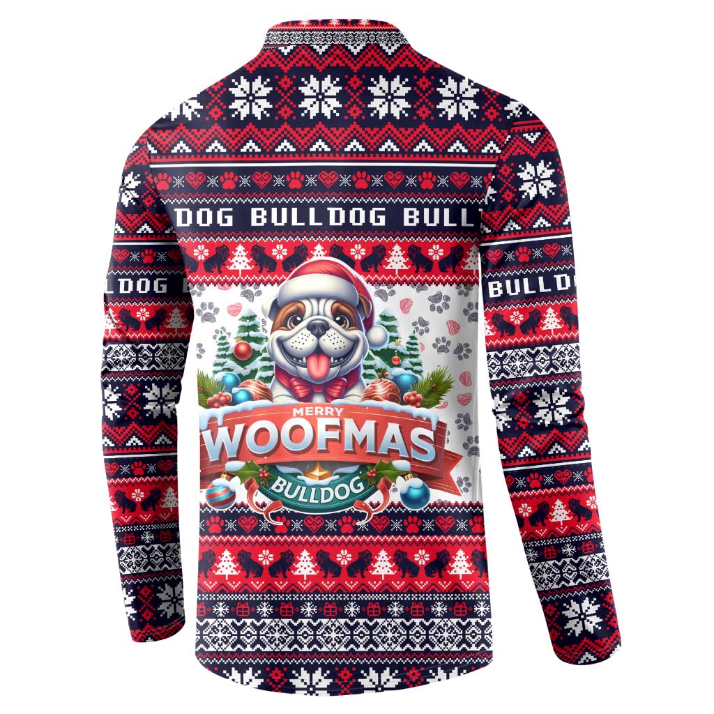 Bulldog Merry Woofmas Button Sweatshirt Christmas Dog Art Style - Wonder Print Shop
