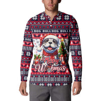 Bulldog Merry Woofmas Button Sweatshirt Christmas Dog Art Style - Wonder Print Shop