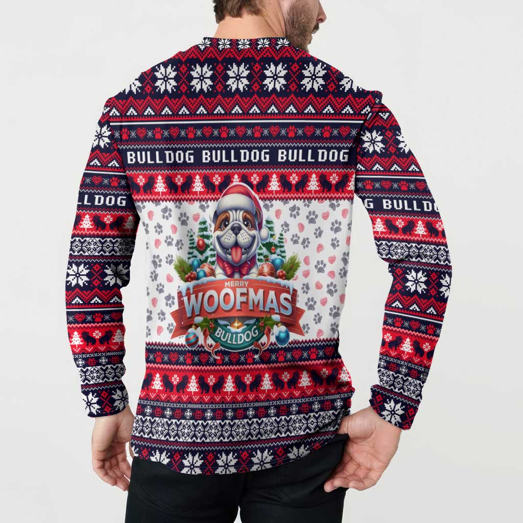 Bulldog Merry Woofmas Button Sweatshirt Christmas Dog Art Style - Wonder Print Shop