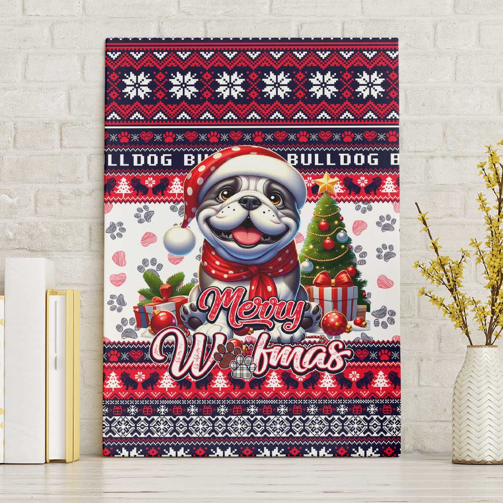 Bulldog Merry Woofmas Canvas Wall Art Christmas Dog Art Style - Wonder Print Shop