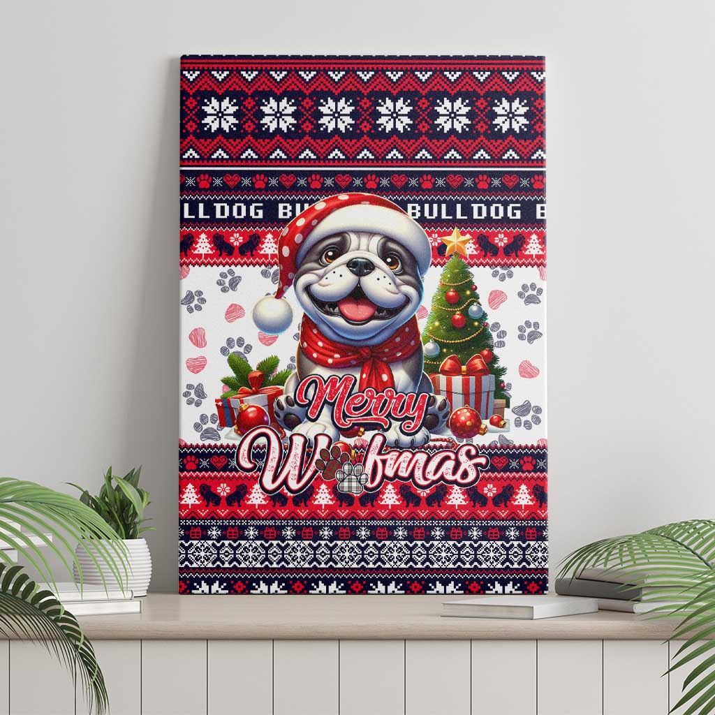 Bulldog Merry Woofmas Canvas Wall Art Christmas Dog Art Style - Wonder Print Shop