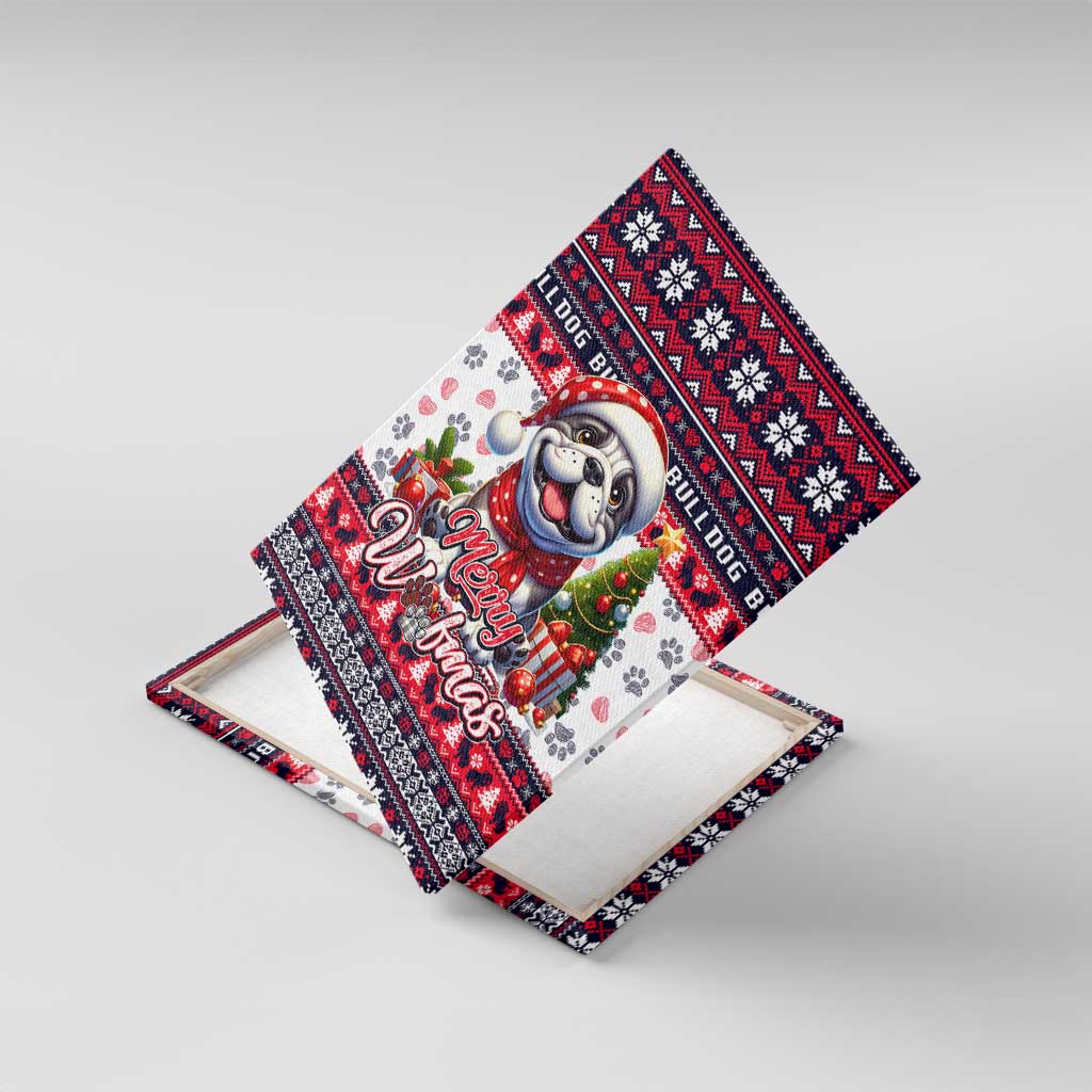 Bulldog Merry Woofmas Canvas Wall Art Christmas Dog Art Style - Wonder Print Shop