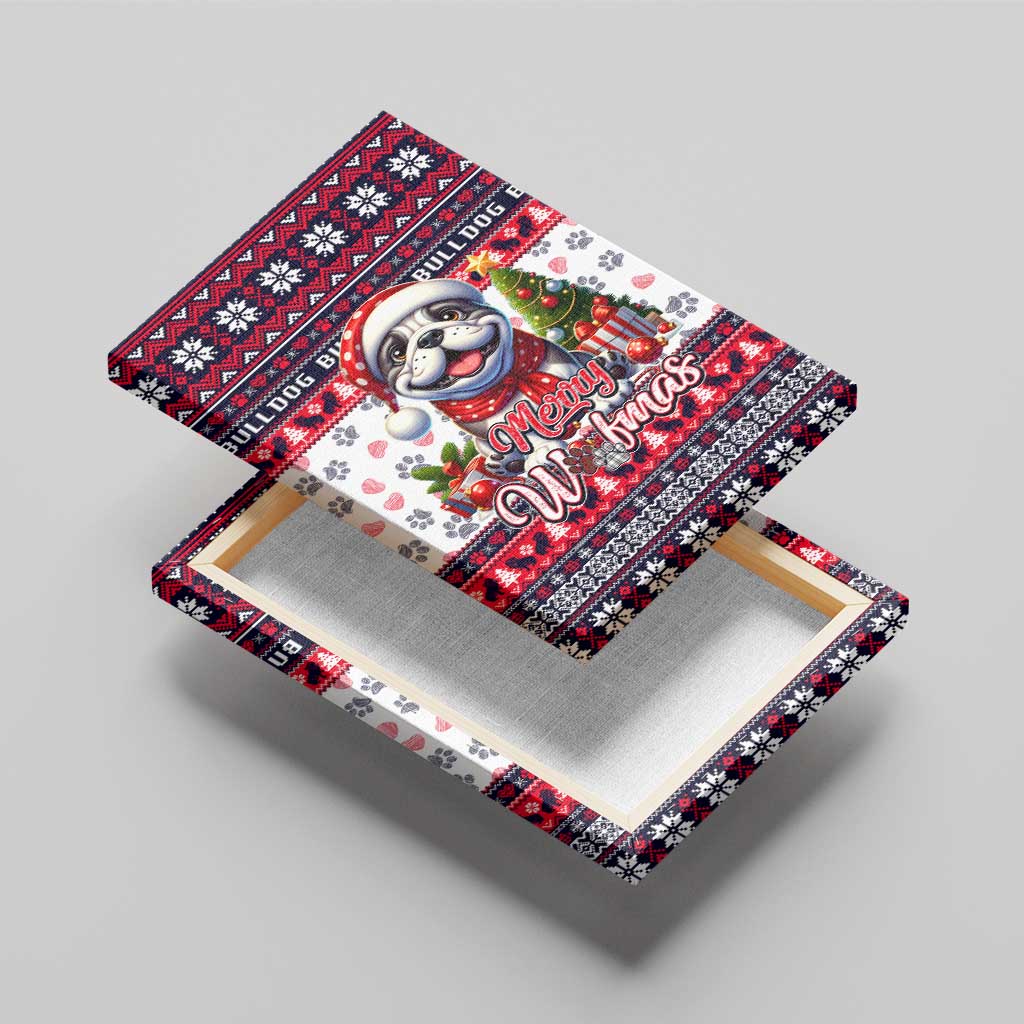 Bulldog Merry Woofmas Canvas Wall Art Christmas Dog Art Style - Wonder Print Shop