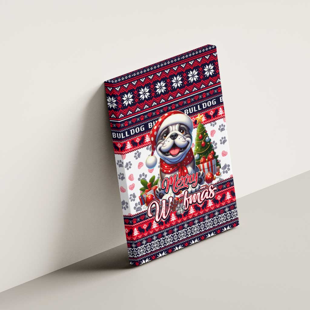 Bulldog Merry Woofmas Canvas Wall Art Christmas Dog Art Style - Wonder Print Shop