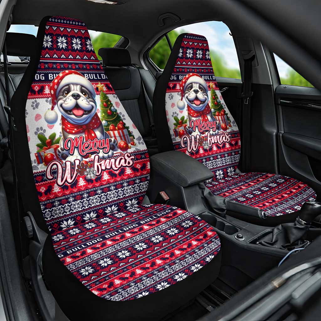 Bulldog Merry Woofmas Car Seat Cover Christmas Dog Art Style - Wonder Print Shop