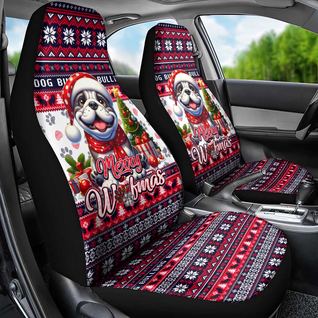 Bulldog Merry Woofmas Car Seat Cover Christmas Dog Art Style - Wonder Print Shop