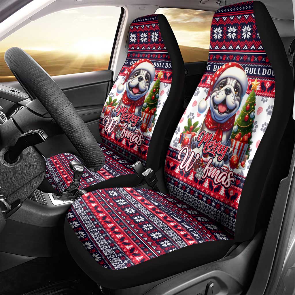 Bulldog Merry Woofmas Car Seat Cover Christmas Dog Art Style - Wonder Print Shop