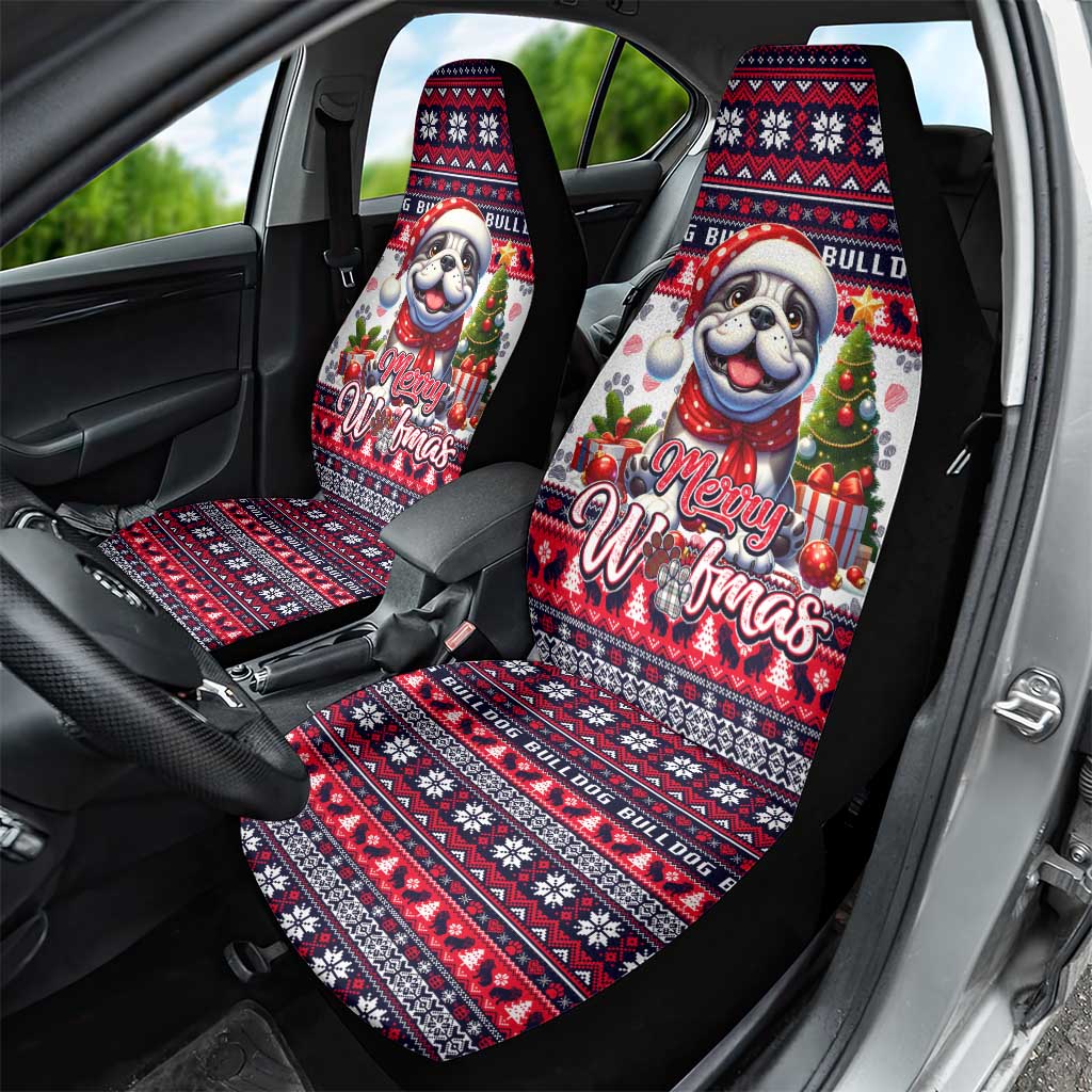 Bulldog Merry Woofmas Car Seat Cover Christmas Dog Art Style - Wonder Print Shop