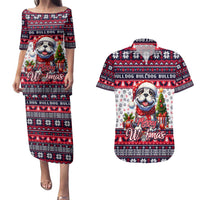 Bulldog Merry Woofmas Couples Matching Puletasi and Hawaiian Shirt Christmas Dog Art Style - Wonder Print Shop