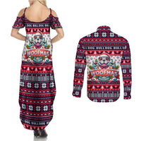 Bulldog Merry Woofmas Couples Matching Summer Maxi Dress and Long Sleeve Button Shirt Christmas Dog Art Style - Wonder Print Shop
