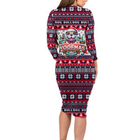 Bulldog Merry Woofmas Family Matching Long Sleeve Bodycon Dress and Hawaiian Shirt Christmas Dog Art Style - Wonder Print Shop
