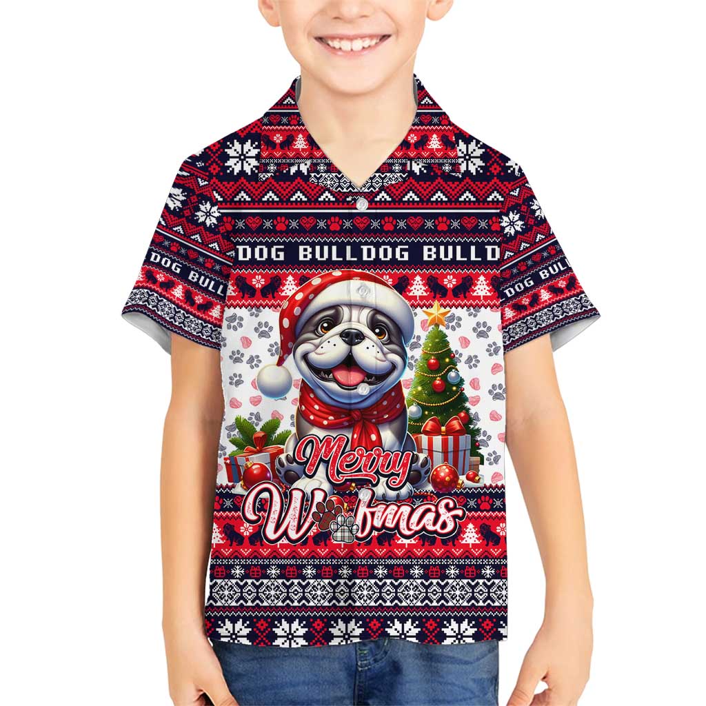 Bulldog Merry Woofmas Family Matching Long Sleeve Bodycon Dress and Hawaiian Shirt Christmas Dog Art Style - Wonder Print Shop