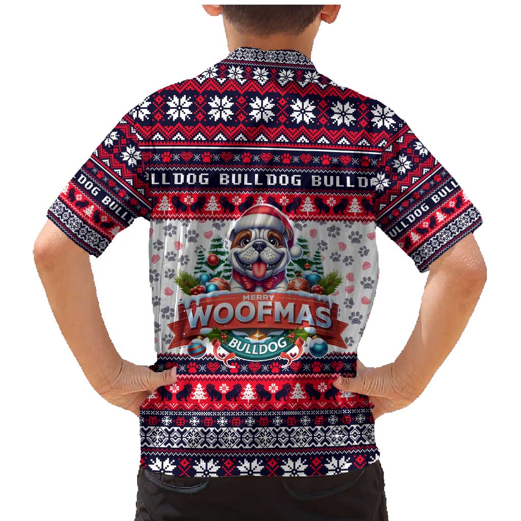 Bulldog Merry Woofmas Family Matching Mermaid Dress and Hawaiian Shirt Christmas Dog Art Style - Wonder Print Shop