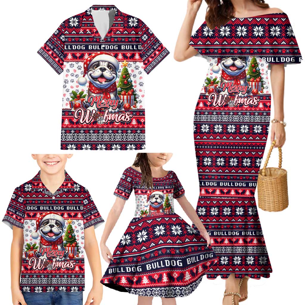 Bulldog Merry Woofmas Family Matching Mermaid Dress and Hawaiian Shirt Christmas Dog Art Style - Wonder Print Shop