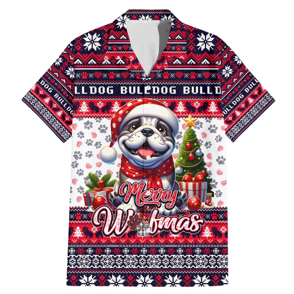 Bulldog Merry Woofmas Family Matching Mermaid Dress and Hawaiian Shirt Christmas Dog Art Style - Wonder Print Shop