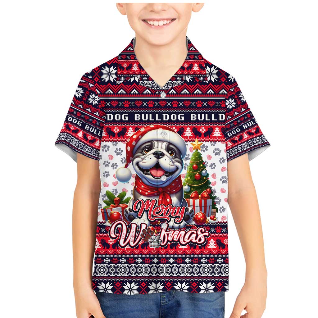 Bulldog Merry Woofmas Family Matching Mermaid Dress and Hawaiian Shirt Christmas Dog Art Style - Wonder Print Shop