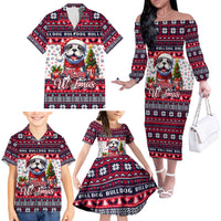 Bulldog Merry Woofmas Family Matching Off The Shoulder Long Sleeve Dress and Hawaiian Shirt Christmas Dog Art Style - Wonder Print Shop