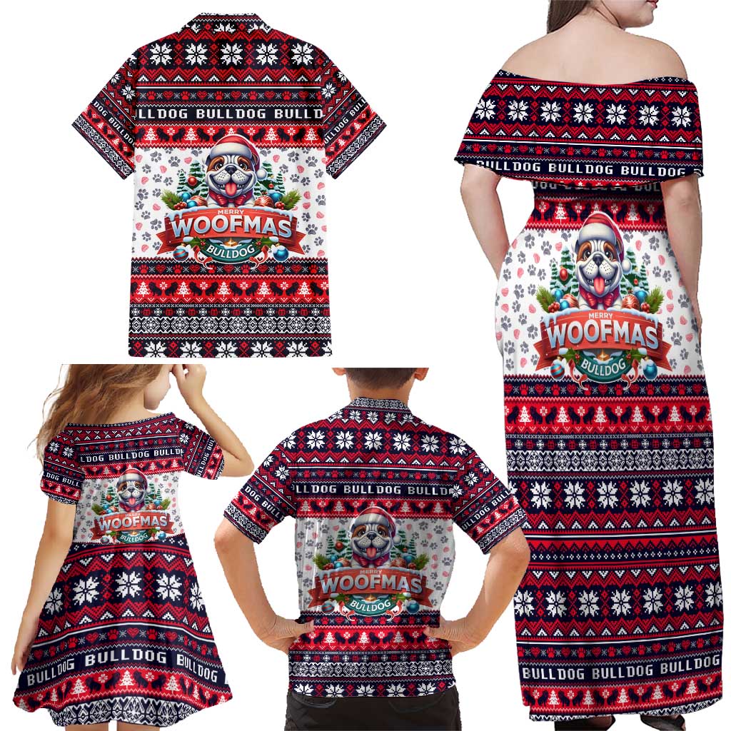 Bulldog Merry Woofmas Family Matching Off Shoulder Maxi Dress and Hawaiian Shirt Christmas Dog Art Style - Wonder Print Shop