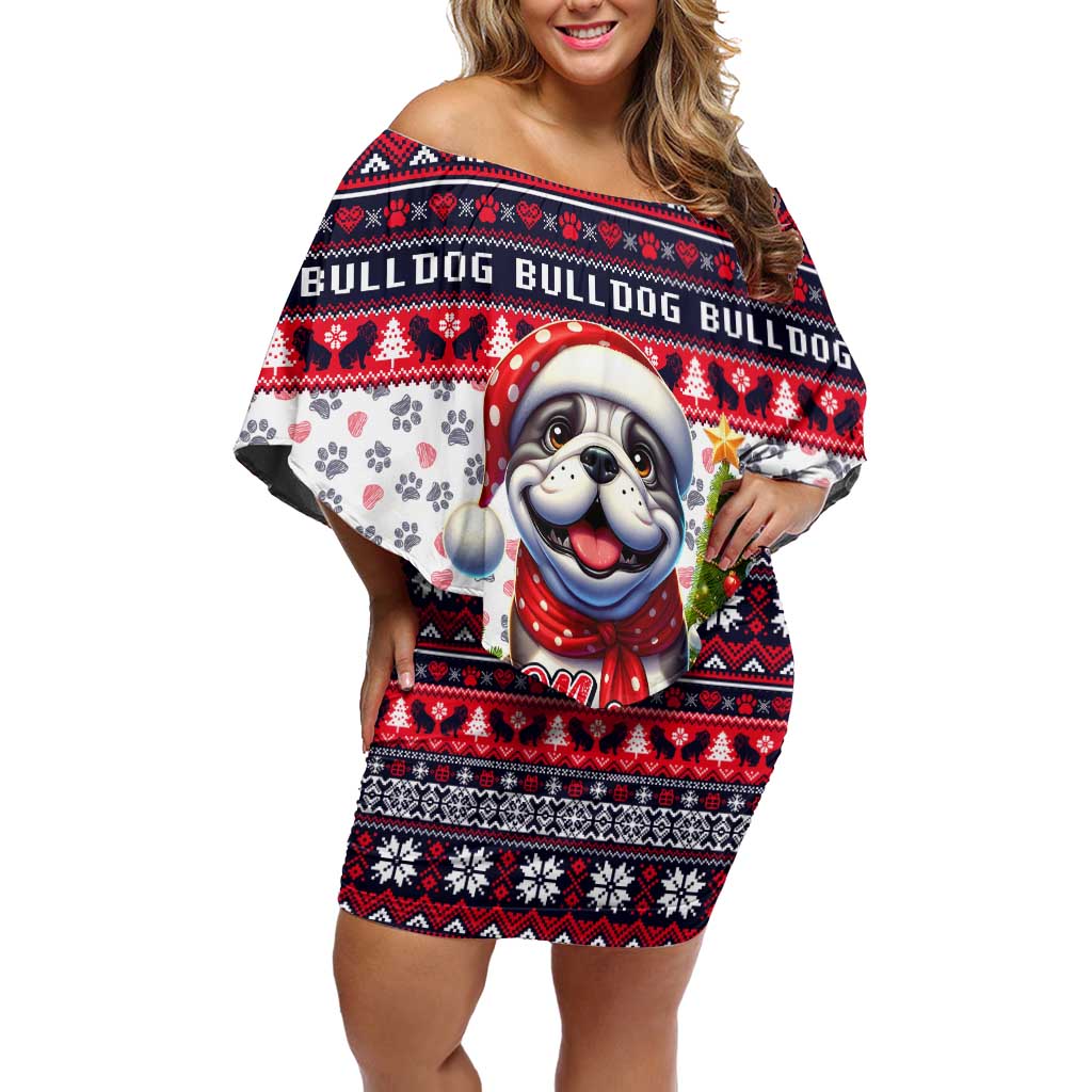 Bulldog Merry Woofmas Family Matching Off Shoulder Short Dress and Hawaiian Shirt Christmas Dog Art Style - Wonder Print Shop