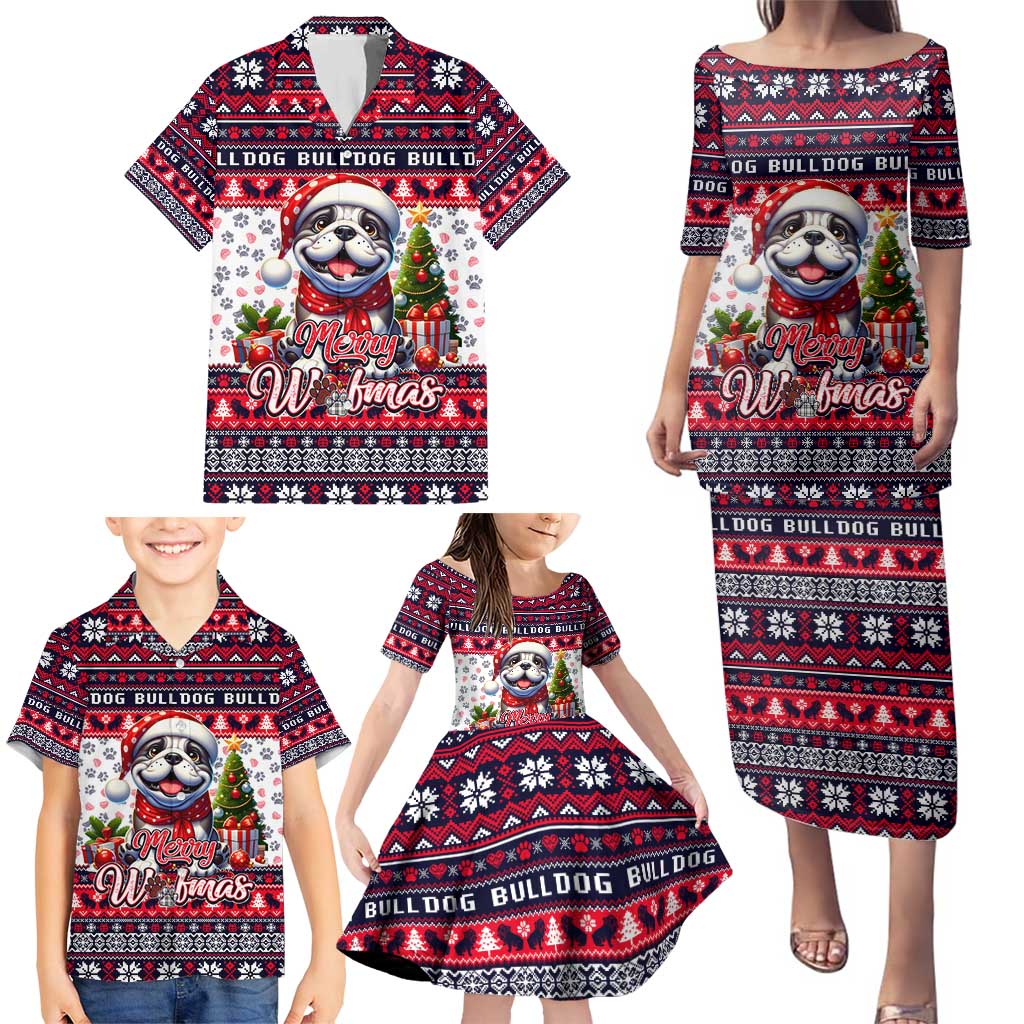 Bulldog Merry Woofmas Family Matching Puletasi and Hawaiian Shirt Christmas Dog Art Style - Wonder Print Shop