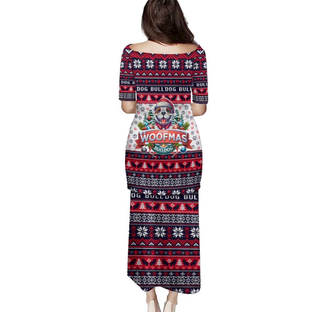 Bulldog Merry Woofmas Family Matching Puletasi and Hawaiian Shirt Christmas Dog Art Style - Wonder Print Shop