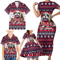Bulldog Merry Woofmas Family Matching Short Sleeve Bodycon Dress and Hawaiian Shirt Christmas Dog Art Style - Wonder Print Shop