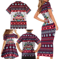 Bulldog Merry Woofmas Family Matching Short Sleeve Bodycon Dress and Hawaiian Shirt Christmas Dog Art Style - Wonder Print Shop
