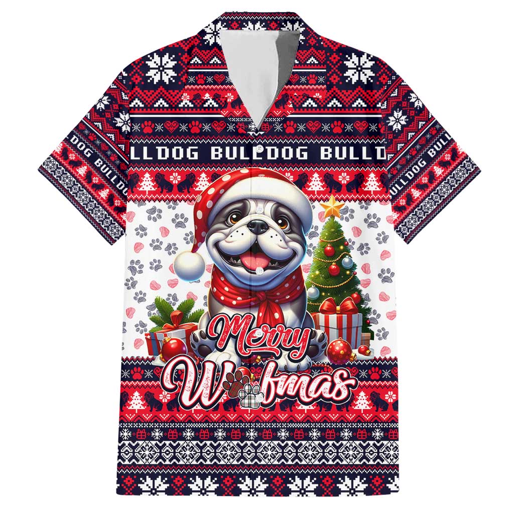Bulldog Merry Woofmas Family Matching Short Sleeve Bodycon Dress and Hawaiian Shirt Christmas Dog Art Style - Wonder Print Shop