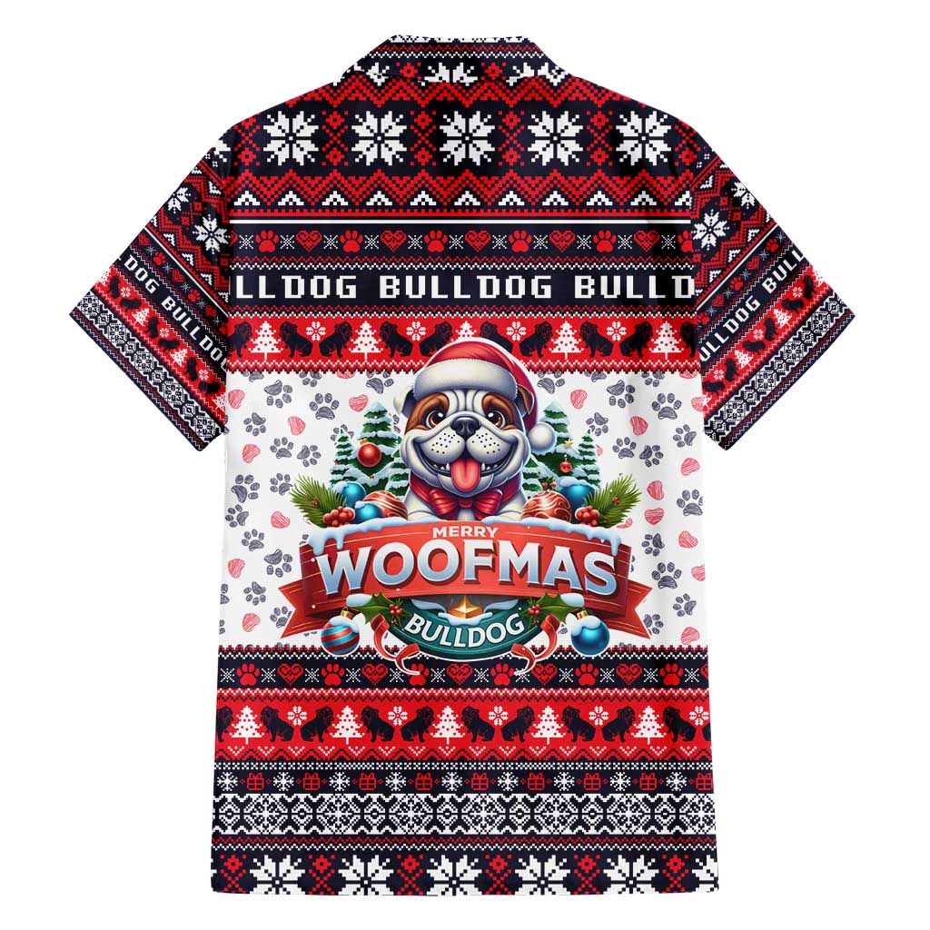 Bulldog Merry Woofmas Family Matching Short Sleeve Bodycon Dress and Hawaiian Shirt Christmas Dog Art Style - Wonder Print Shop