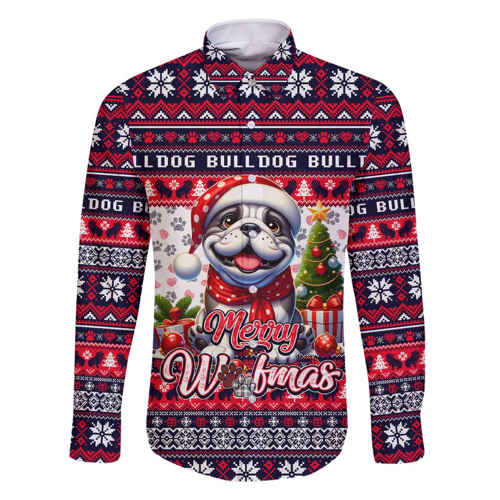 Bulldog Merry Woofmas Family Matching Short Sleeve Bodycon Dress and Hawaiian Shirt Christmas Dog Art Style - Wonder Print Shop