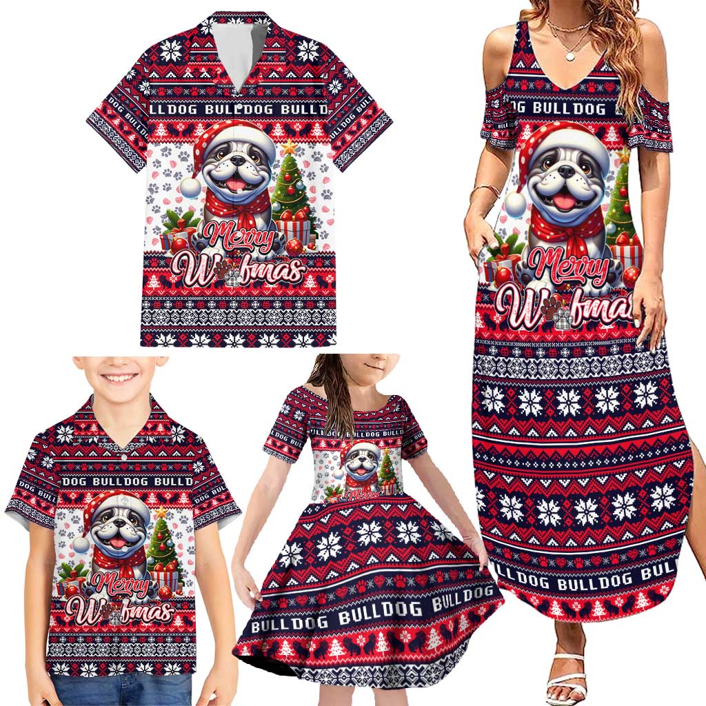 Bulldog Merry Woofmas Family Matching Summer Maxi Dress and Hawaiian Shirt Christmas Dog Art Style - Wonder Print Shop