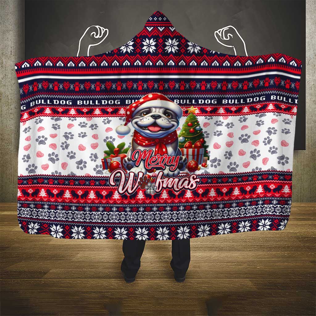 Bulldog Merry Woofmas Hooded Blanket Christmas Dog Art Style