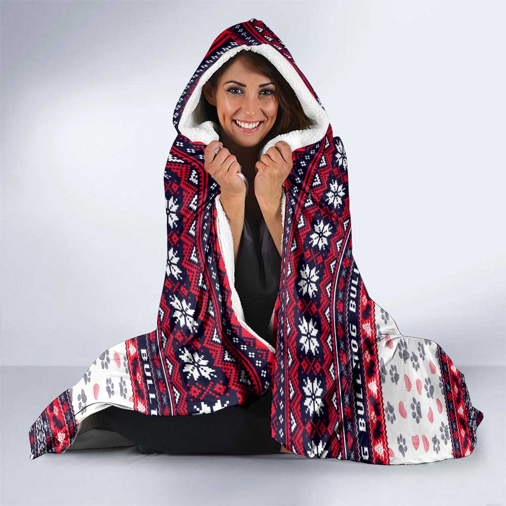 Bulldog Merry Woofmas Hooded Blanket Christmas Dog Art Style