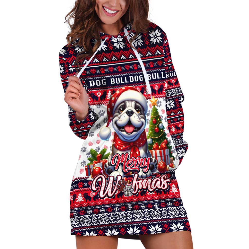 Bulldog Merry Woofmas Hoodie Dress Christmas Dog Art Style - Wonder Print Shop