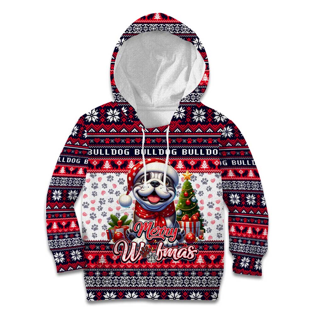 Bulldog Merry Woofmas Kid Hoodie Christmas Dog Art Style - Wonder Print Shop