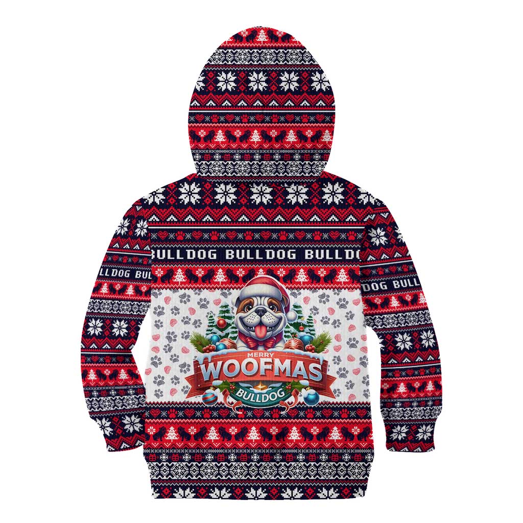 Bulldog Merry Woofmas Kid Hoodie Christmas Dog Art Style - Wonder Print Shop